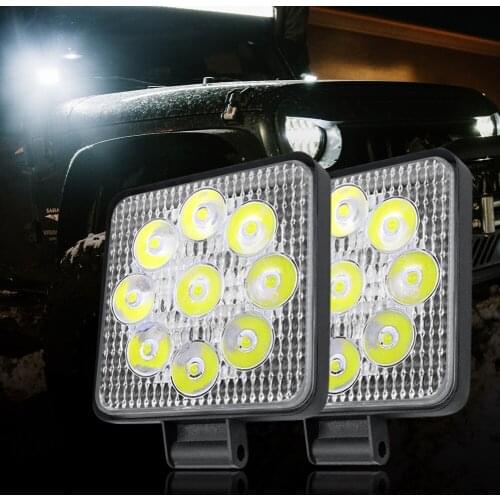 LED Work Light 12-24V 27W Car Light Bar Square Spot 6000K Fog Lamp Waterproof for Off-road Truck SUV ATV 4WD