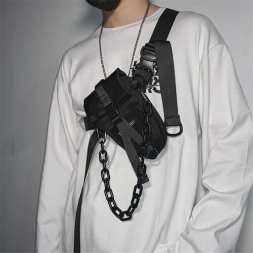 Hip Hop Tactical Chest Rig Bag With Chain Mens Techwear Detachable Waist Bag Korean Multifunction One Shoulder Crossbody Bags