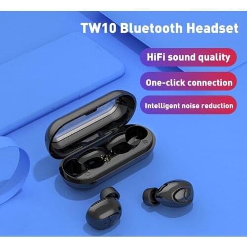 TW10 Bluetooth 5.0 Stereo Wireless Sports Earbuds HiFi Stereo In-Ear Headsets Noise Reduction Dual Call Earphones With Case
