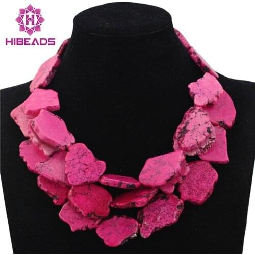 Splendid Pink Stone Beads Necklace Layers Baroque Sheets Chunky Stone Summer Necklace Jewelry Hot TN154