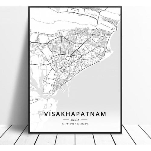 Visakhapatnam Bangalore Chandigarh Pune Surat Kolkata India Canvas Art Map Poster