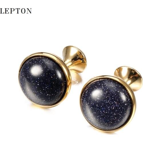 Lepton Blue sand stone Cufflinks for Mens Low-key Luxury Blue Spot Stone Cufflinks Mens Shirt Cuffs Cuff links Relojes gemelos
