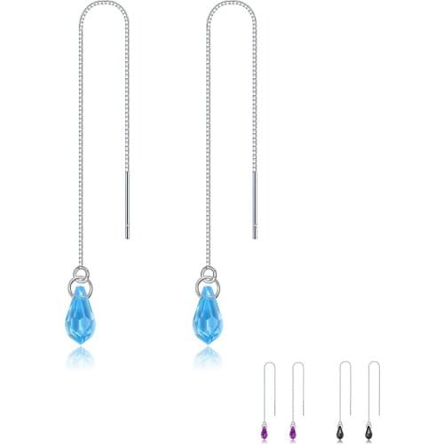 ZEMIOR 925 Sterling Silver Tassel Water Drop Earrings Dangle For Women Tricolor Austria Crystal Earring Luxury Silver Jewelry