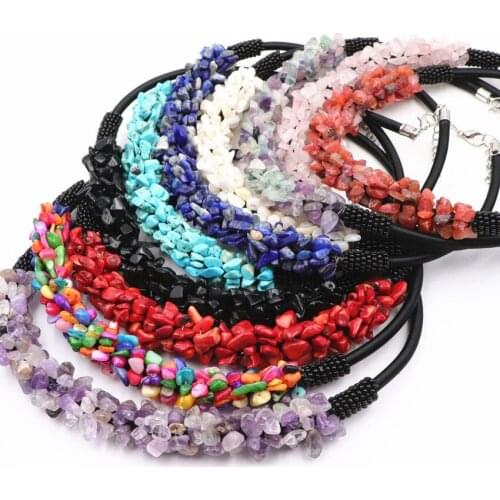 Handmade Fashion Necklace Braided Rope Chain Necklaces Accessories Sexy Chain Irregular Stone Beads Chokers Jewelry 18" A665