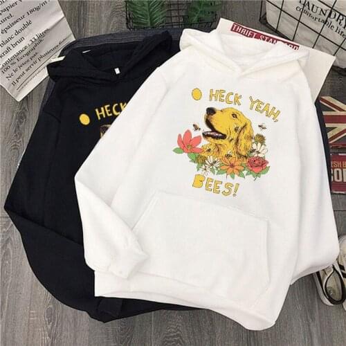 Womens Hoodie Harajuku Womens Pullover Hoodie Sweatshirt Cartoon Dog and Bee Print Sweatshirt Winter Streetwear Top
