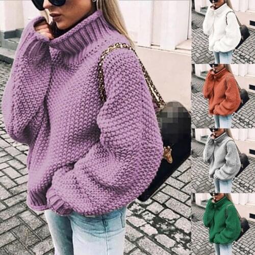 Women Autumn Batwing Long Sleeve Sweater Turtleneck Solid Color Chunky Cable Knit Pullover Tops Oversized Loose Jumper