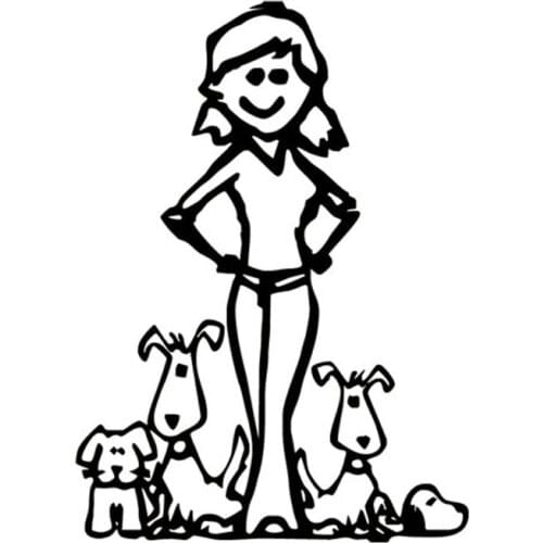 14.2*19.5CM Crazy Dog Lady Funny Family Vinyl Car Sticker Cartoon Motorcycle Vinyl Decals Black/Silver C7-1199