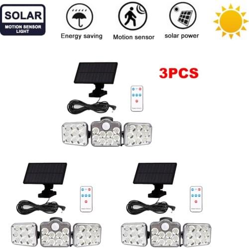 3pcs 138 led remote seperable Super Bright Solar Lights Outdoor Indoor Waterproof Motion Sensor Light 3 Head Solar Lamp Wall Lam