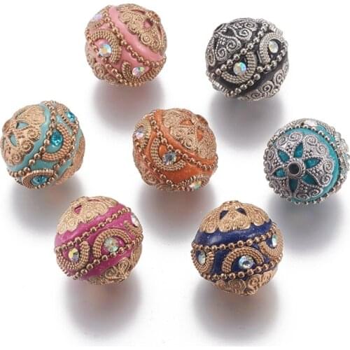5 pc Handmade Indonesia Round Beads Mixed Color 20x19.5mm, Hole: 2mm, with Alloy Findings and Iron Chain F65