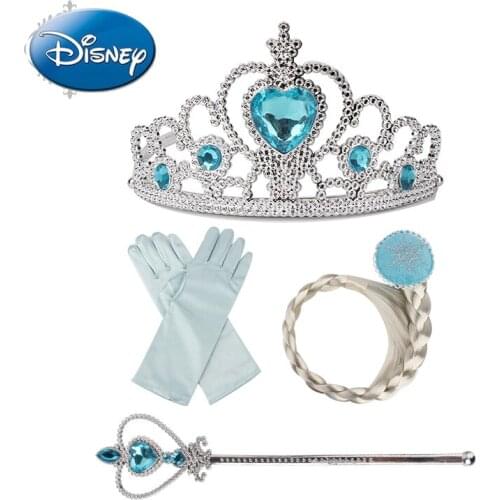Disney Childrens Accessories Crown Princess Frozen Elsa Headdress Braid Wig Magic Wand Gloves Ice and Snow Four Piece SetT54