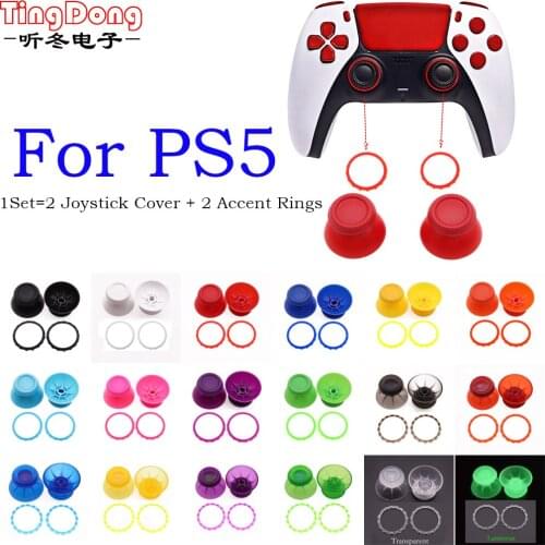 1set 3D Analog Mushroom Cap Thumbstick Joystick Cover with Accent Rings For Sony Playstation 5 PS5 Controller