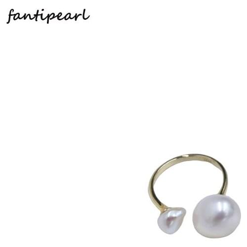 Baroque double bead ring shaped baroque regenerated pearl wild pearl ring 925 silver pearl ring