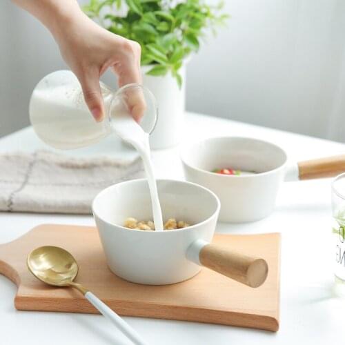 White Bamboo Handle Bowl Breakfast Bowl Oatmeal Bowl Salad Bowl Fruit Bowl Dessert Bowl Bowl with Handle