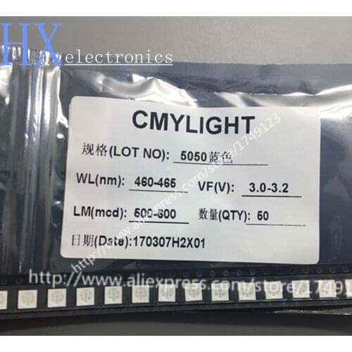Free shipping 100PCS 5050 blue LED AMBER 600-800mcd 2.0-2.2v 601-604nm 120 angle super bright light beads RoHs