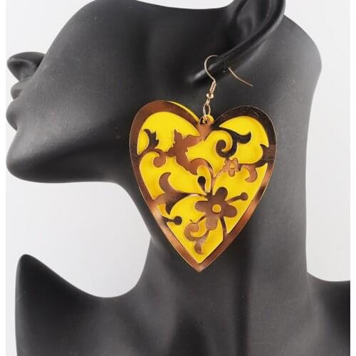 Free shipping!2022 Wholesale Price Good Quality Wood Earrings Heart Metal Wooden Earrings