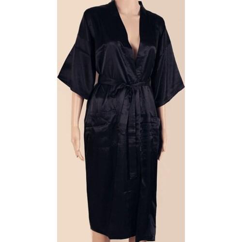 Black Chinese Men Faux Silk Robe Summer New Kimono Bath Gown Bathrobe Nightgown Sleepwear Pijama Size S M L XL XXL XXXL MR005