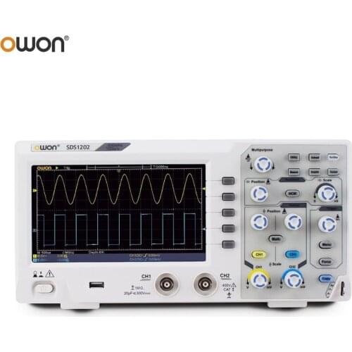 OWON SDS1202 Digital Oscilloscope, 2 Channels 200Mhz Bandwidth 7'' Handheld LCD Display Portable USB Oscilloscopes