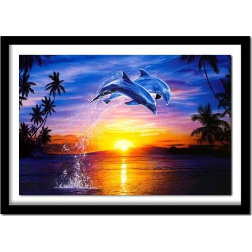 Wall decor art 5D diy diamond painting Dolphins swim square drill full diamond embroidery new needlework home decoration D128