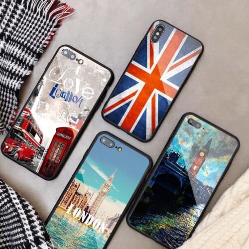 Flag United Kingdom London Tempered Glass Phone Case For iPhone 6 6plus 7 plus 8 8plus 5 5S 5C SE For iPhone X XS XR XS Max