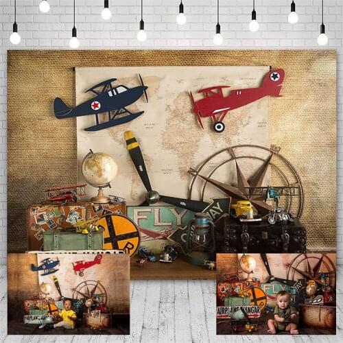 Adventure Airplane Hangar Photography Backgrounds Baby Shower Birthday World Map Newborn Backdrops Photo Studio Photozone Decor