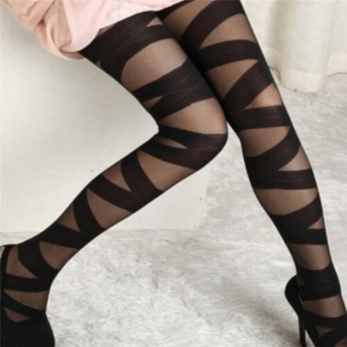 Hot Sale Quality Stockings Ladies Sexy Skinny Stockings Women Fashion Goth Rocker Cross Bandage Straps Stockings Or Female
