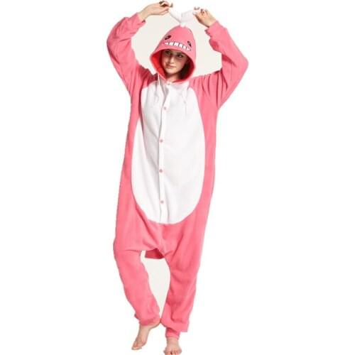 Adults Polar Fleece Animal Pink Whale Kigurumi Womens Mens Onesies Pajamas Cosplay Costume for Halloween and Carnival Party