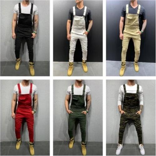 Mens hiphop tyga Fashion Jumpsuits Rompers Ripped Long Jeans Pants Hip Pop Distressed Overalls Jumpsuit Man Jean Pants Overalls