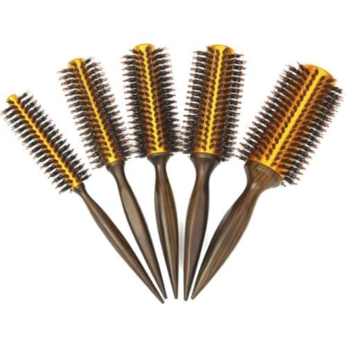 1pc Natural Boar Bristle Round Brush Wooden Handle Hair Rolling Brush For Hair Drying Styling Curling Detangling Hair Brush