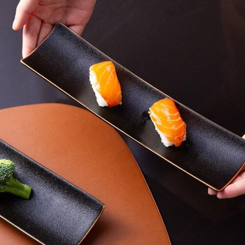 Japanese style frosted black Phnom Penh rectangular ceramic sushi plate long plate home creative chicken wings barbecue plate