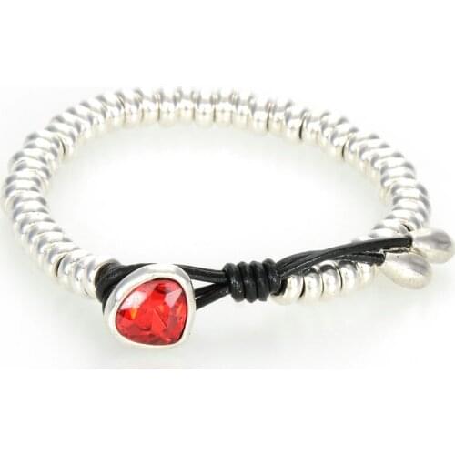 Fashion Cute Romantic Crystal Heart Charm Korean Couple Handmade Antique Silver Beads Leather Wrap Bracelet Friendship Gift