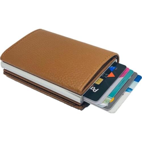 Male Tan Money-Eyed Automatic Mechanismed Leather Card Wallet Wallet Polo Quality Elegant Solid And Cheap Gift