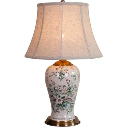 New Chinese Classical Ceramic Table Lamp Foyer Sofa Pastoral Flowers Porcelain Desk Wedding Decor Light H 65cm 2050