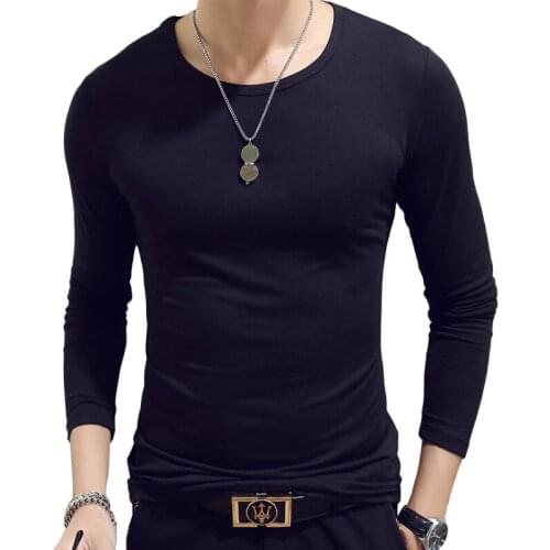 Wholesale spring and autumn solid color mens long sleeved T-shirt, slim V collar shirt for men, pure white mens T-shirt