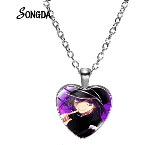 Anime Danganronpa V3 Kaede Akamatsu Necklace Cartoon Glass Cabochon Heart Pendant Neck Chain Choker Gifts For Women Fans Jewelry