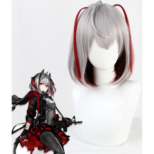 Game Arknights W Wig Grey and Red Short Heat Resistant Synthetic Hair Hallowen Party +Free Wig Cap