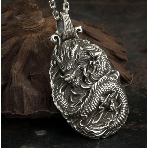 62g Heavy 999 STERLING SOLID SILVER Thai MENS Dragon Artisan Gothic PENDANT Charm handmade Jewelry A4451