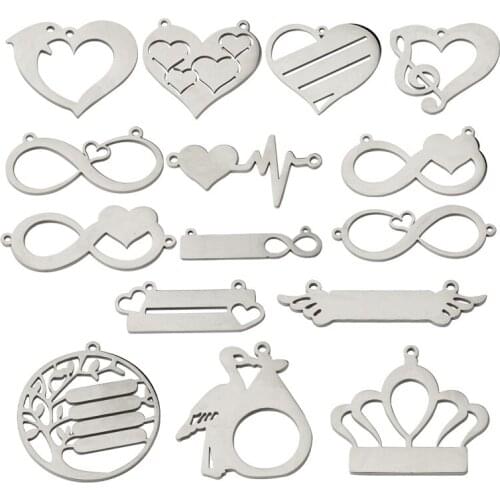 Fnixtar 20Pcs Heart Crown Connector Charms Mirror Polish Stainless Steel Charms For DIY Making Necklace Braid Bracelets Jewelry