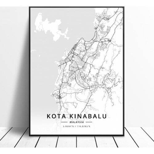 Kota Kinabalu Kuala Lumpur Malaysia Canvas Art Map Poster