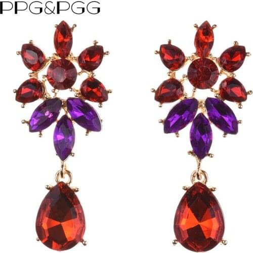 PPG&PGG Romantic Crystal Drop Dangle Earrings for Women Fashion Statement Earrings Bijoux Wedding Jewelry