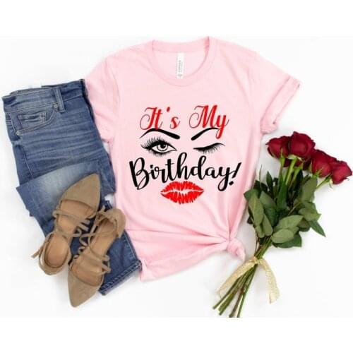 Eyelash & Lips Birthday Party Shirt gift Gift Its My Queen Short Sleeve Top Tees Plus Size O Neck Clothing 100%cotton Streetwear