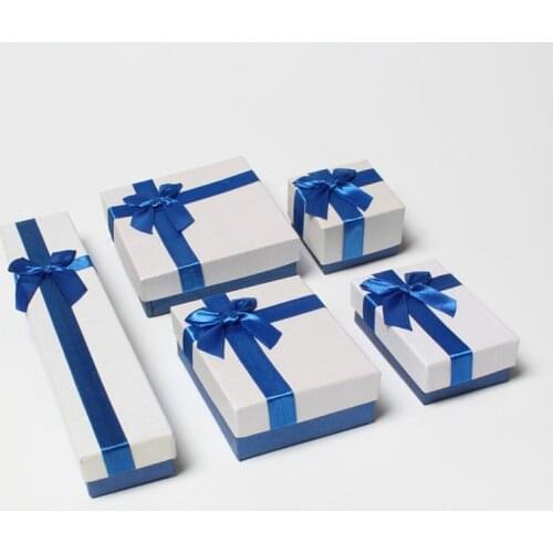 DoreenBeads Blue & White Jewelry Packaging Box Ribbon Bowknot Gift Case Boxes Display Classic New Year Valentines Day 1 Piece