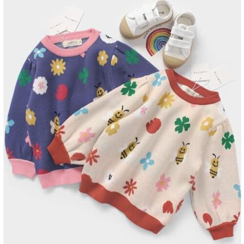 Tonytaobaby Autumn Winter Clothes New Childrens Clothing Flowers Bee Sweet Cotton Sweater Girls Sweater