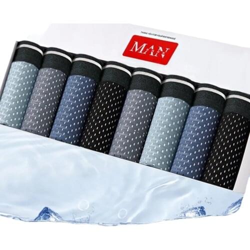 8pcs/ Men Breathable Boxer Shorts Soft Boxers for Mens Panties Mens Underpants Male Ice Silk Sexy Underwear Solid Boxershorts