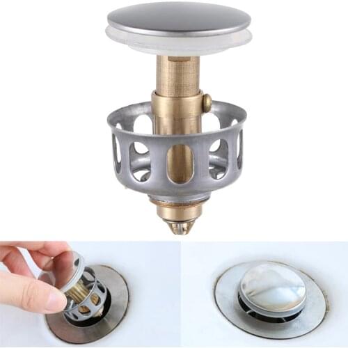Universal Wash Basin Bounce Drain Filter Up Bathroom Sink Drain Plug With Anti-clogging Basket HairStopper Bathroom Accessories