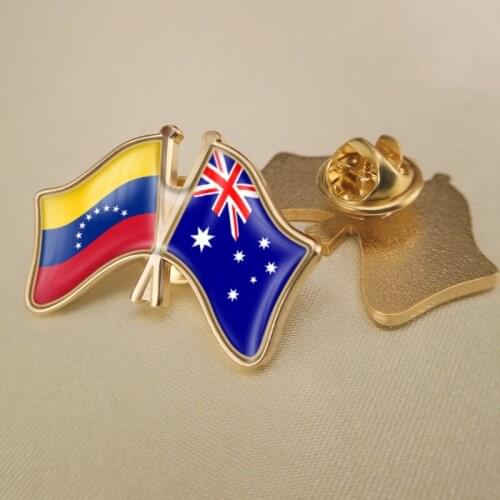 Venezuela and Australia Crossed/Double/Friendship Flags Lapel Pins/Brooch/Badges