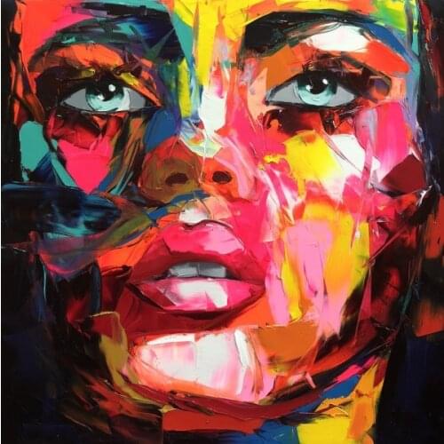 High Quality Abstract Colorful Rectangle Portrait Oil Painting Reproduce Hand-painted Francoise Nielly Face Oil Painting