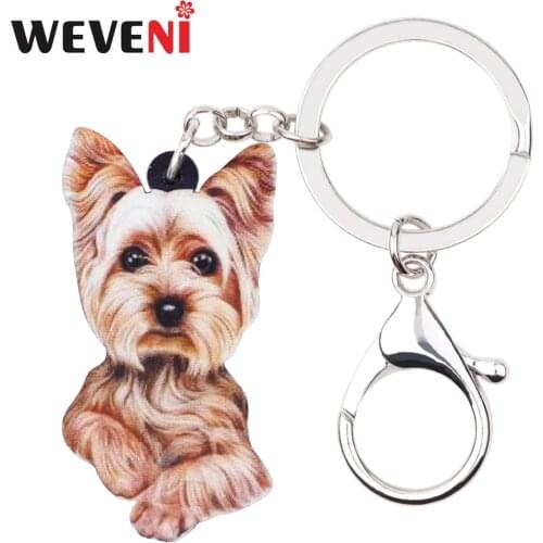 WEVENI Acrylic Anime Cute Yorkshire Terrier Dog Key Chains Keychain Women Girl Female Holder Car Charms Animal Jewelry 2018