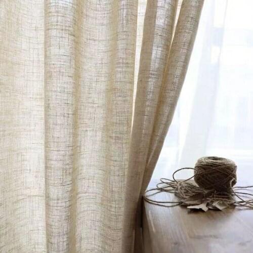 Linen Curtain Cotton and Simple Modern Nordic Japanese Solid Color Shade Living Room Floor Translucent Balcony Floating Curtains