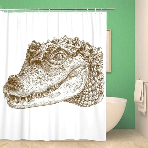 Bathroom Shower Curtain Alligator Antique Engraving of Crocodile Head Vintage African Caiman Polyester Fabric Waterproof Bath