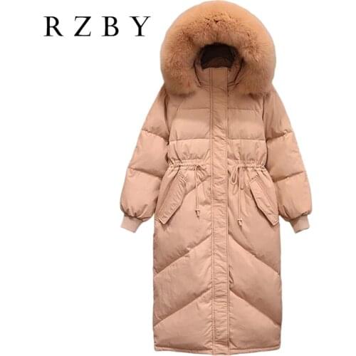 White Duck Down куртка женская With Natural Real Fox Fur Collar Women Winter Warm Thick Parka Loose Long Cold Proof Coat RZBY590